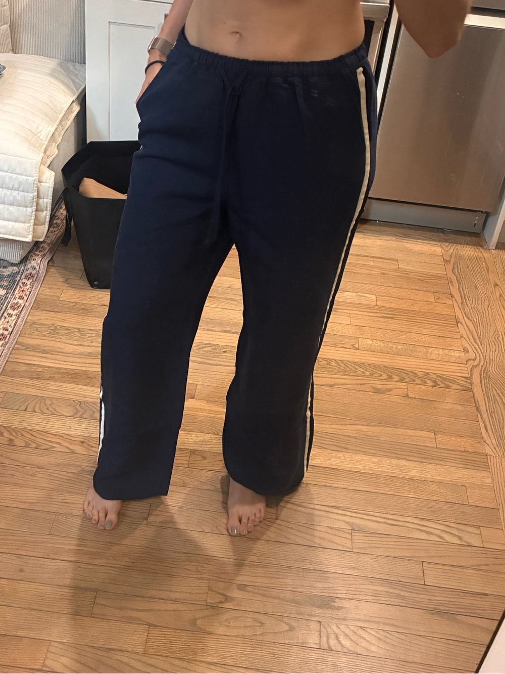 J. Crew Navy Stratus side stripe in lustre canvas Wide-Leg Track Pants